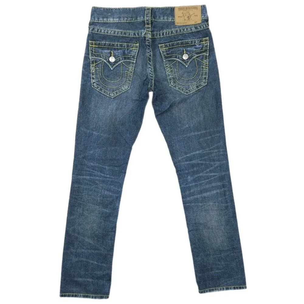 True Religion Skinny Jeans Mens 30 Gold Big T Flap Pocket Bold Stitch Y2K Rocker